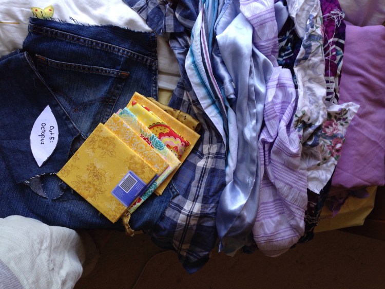 Assorted fabrics, recycled and gifts.