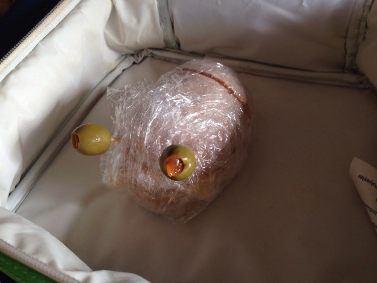 Making lunch amusing with a bread roll with eyes