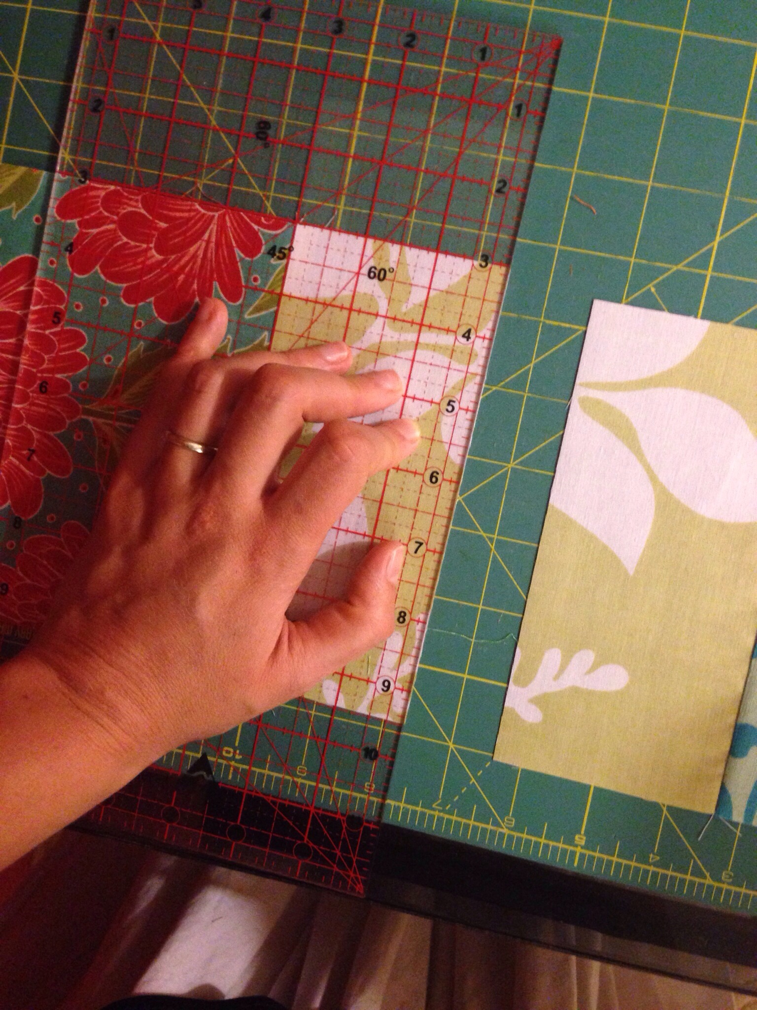 Cut across the middle square to make two blocks