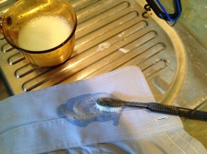 Rubbing with a toothbrush