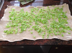 Drying veg on a tea towel