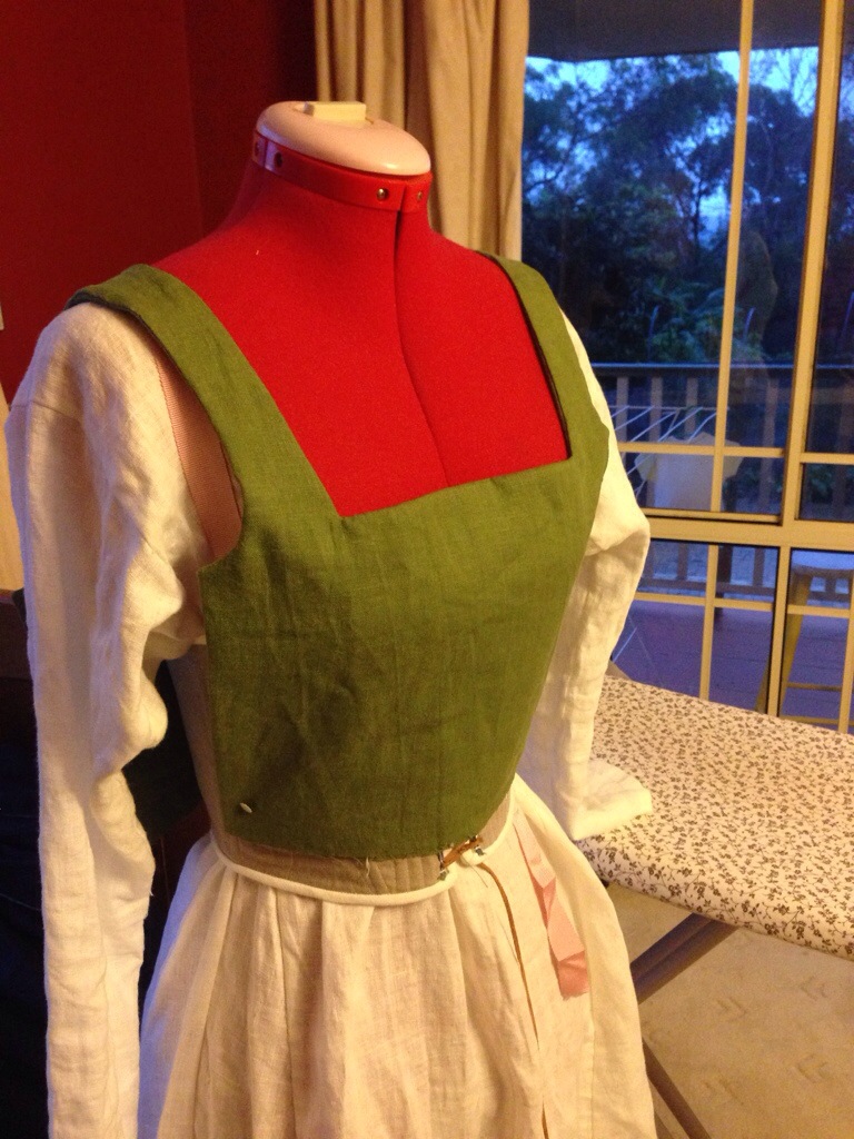 Kirtle bodice over corset and chemise
