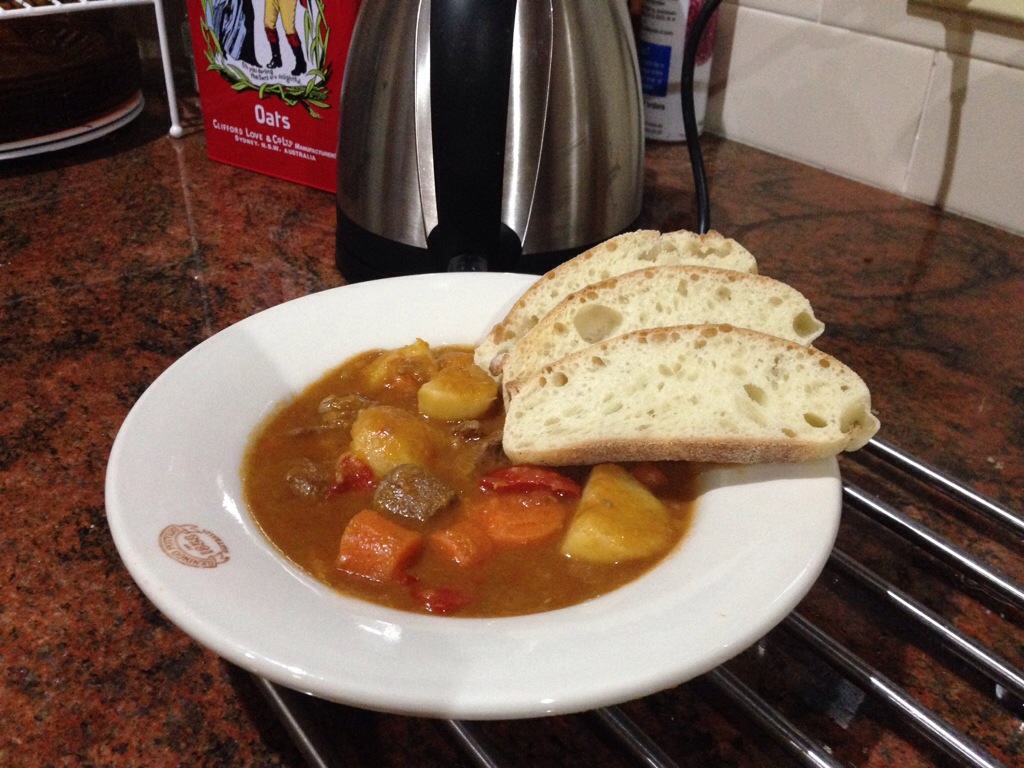 Beef stew with toasted Ciabatta