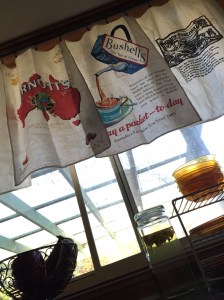 View from down low, showing light coming through the tea towels.