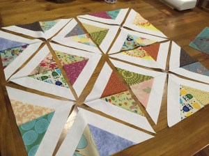 Two triangle blocks make a larger triangle.