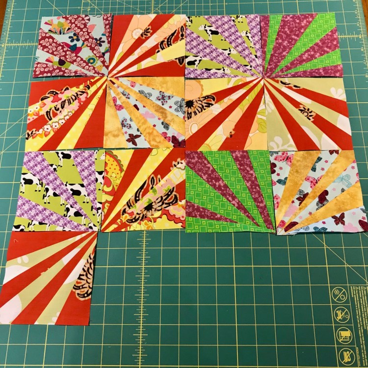 Raditing quilt blocks being assembled