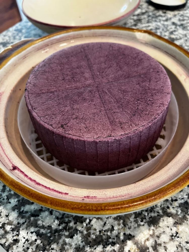 Cheese after soaking in red wine